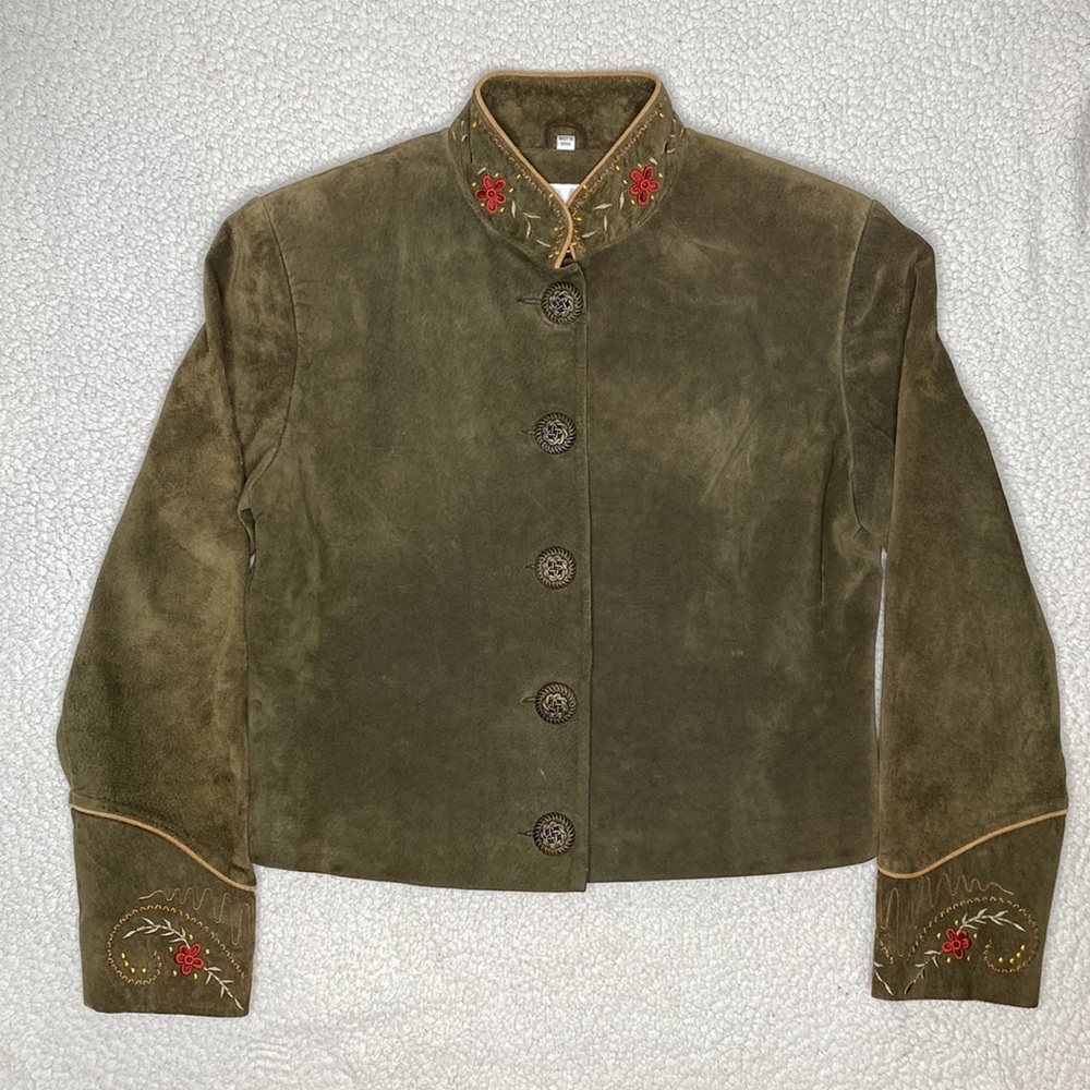Scully Floral Embroidered Suede Leather Jacket: Size 10 - Picture 1 of 11
